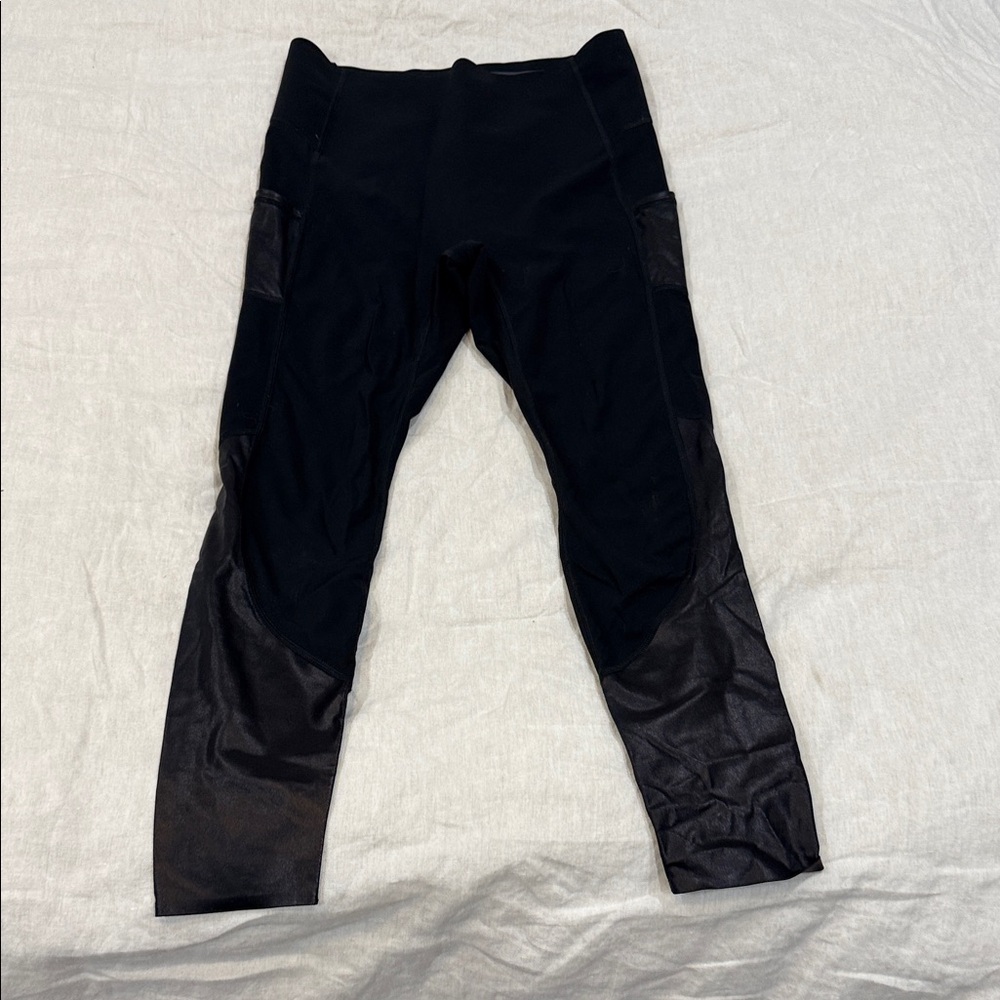 SPANX Black Leggings with faux leather accent
